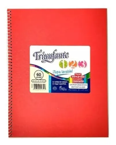 CUADERNO TRIUNFANTE 123 ESPIRAL 21x27 60 HOJAS ROJO CUADRO