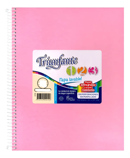 CUADERNO TRIUNFANTE 123 ESPIRAL 21x27 60 HOJAS ROSA CUADRO