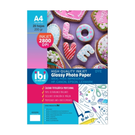 PAPEL PHOTO IBICO A4 AUTHOADESIVO 200 GR X 20 H   620200