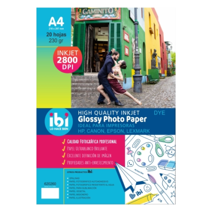 PAPEL PHOTO IBICO A4 AUTHOADESIVO 230 GR X 20 H   620260