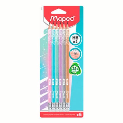 LAPIZ MAPED GRAFITO GLITTER HB C/GOMA x 6 UNIDADES 851803